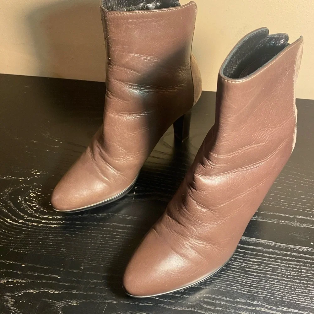 Aquatalia Reggae Two Tone Brown Leather Heeled Ankle Short Booties Size 6
